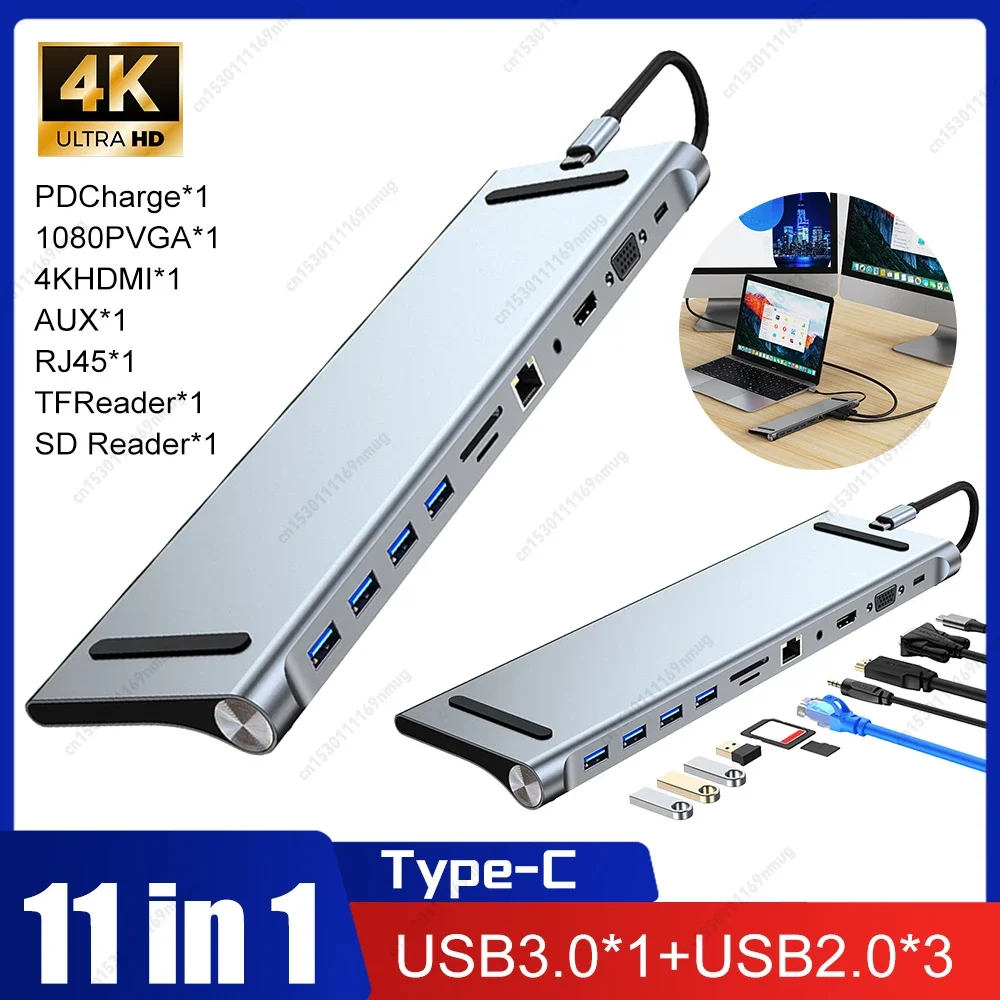 

Док-станция 11 в 1 USB C с 4K HDMI-совместимым концентратором VGA Ethernet Type C, 100 Вт, многопортовый аудиоадаптер PD SD/TF для MacBook