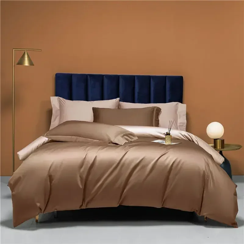 

Bedding 100s Long Staple Cotton Solid Color Duvet Cover Pillowcase High-quality Skin Friendly Fabric Single Double Bed Larger