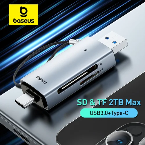Imagen 1 del producto Lector de tarjetas Baseus USB C y USB3.0 a SD Dispositivo de tarjeta de memoria Micro SD TF 104 MB/s Lector de tarjetas inteligente de 2 TB para accesorios de computadora portátil