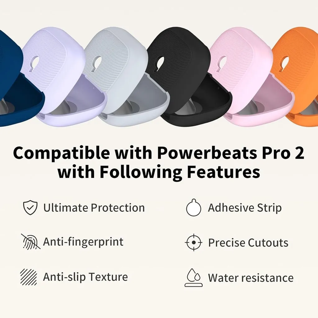 حافظة لهاتف Beats Powerbeats Pro 2 من السيليكون الناعم المقاوم للصدمات مع مجموعة تنظيف وسلسلة مفاتيح