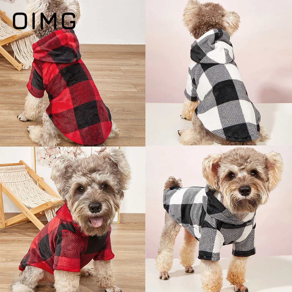 

OIMG Spring Autumn New Pet Clothes Schnauzer Yorkies Teddy Plaid Pattern Cat Dog Clothing Casual Small Dogs Hoodies Puppy Outfit