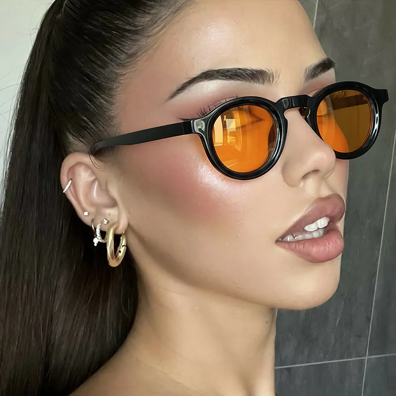 JNPCXI New Small Round Women Sunglasses Retro Black Yellow Punk Men Sun Glasses Shades UV400