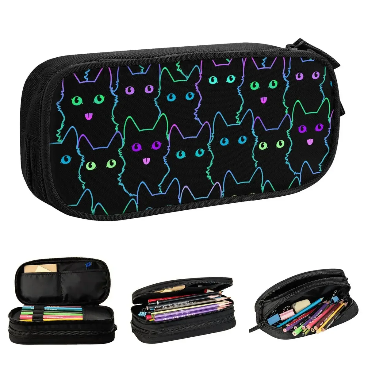 

Lovely Colorful Cat Silhouettes Pencil Case Cartoon Cats Pencilcases Pen Box Girls Boys Big Bag School Supplies Gift Accessories