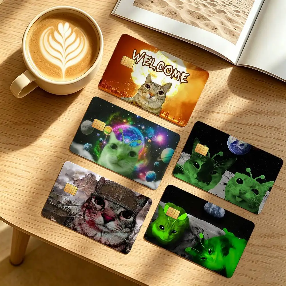 Funny Silly Cat Meme Credit Card Public Transportation Cards Protective Sticker Waterproof Card Face Decoration 4PCS