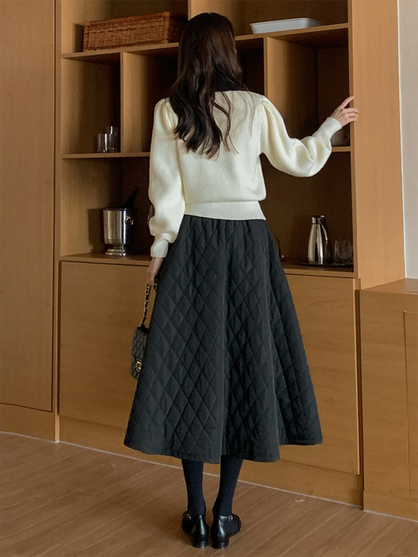 Black Diamond Pattern High Wai - A-Line Skirt Midi 评论和价格