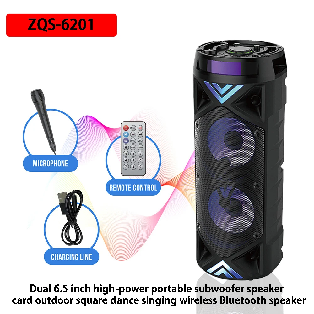 New Dual 6.5-inch Portable Bluetooth Speaker High-Power Stereo Bass Speaker Home Karaoke Party Speaker With Microphone USB FM TF