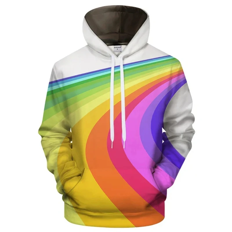 Rainbow Colors 3D Printed Hoodie Men Street Art Design Pattern Pullover Sweatshirt Oversize Autumn Fashion New Hooded Hoodies