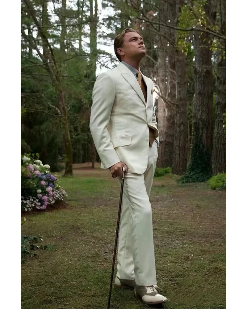 

Leonardo's Same Suits For Men Skinny Ivory Groom Wedding Tuxedo Blazer 2024 Banquet Party Suit Coat Pants 2 Pcs Custom Made