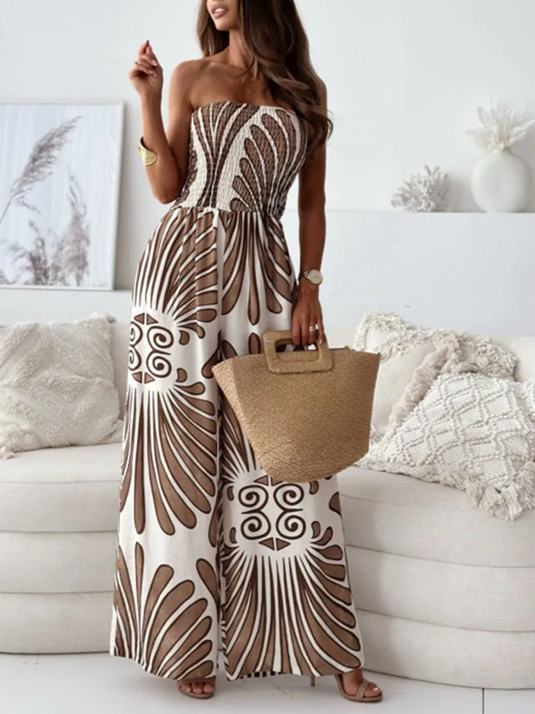 Vintage Jumpsuit Autumn New Sexy One Shoulder Folds Bodycon Top Waist Wide Leg Pants Jumpsuit Women Boho Beach Fashion Clothing