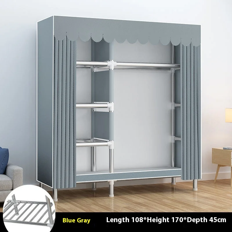 Simple Wardrobe Cloth Closet Furniture for Home Household Bedroom Assembly Cabinet Steel Pipe Reinforced Storage Rack Wardrobe
