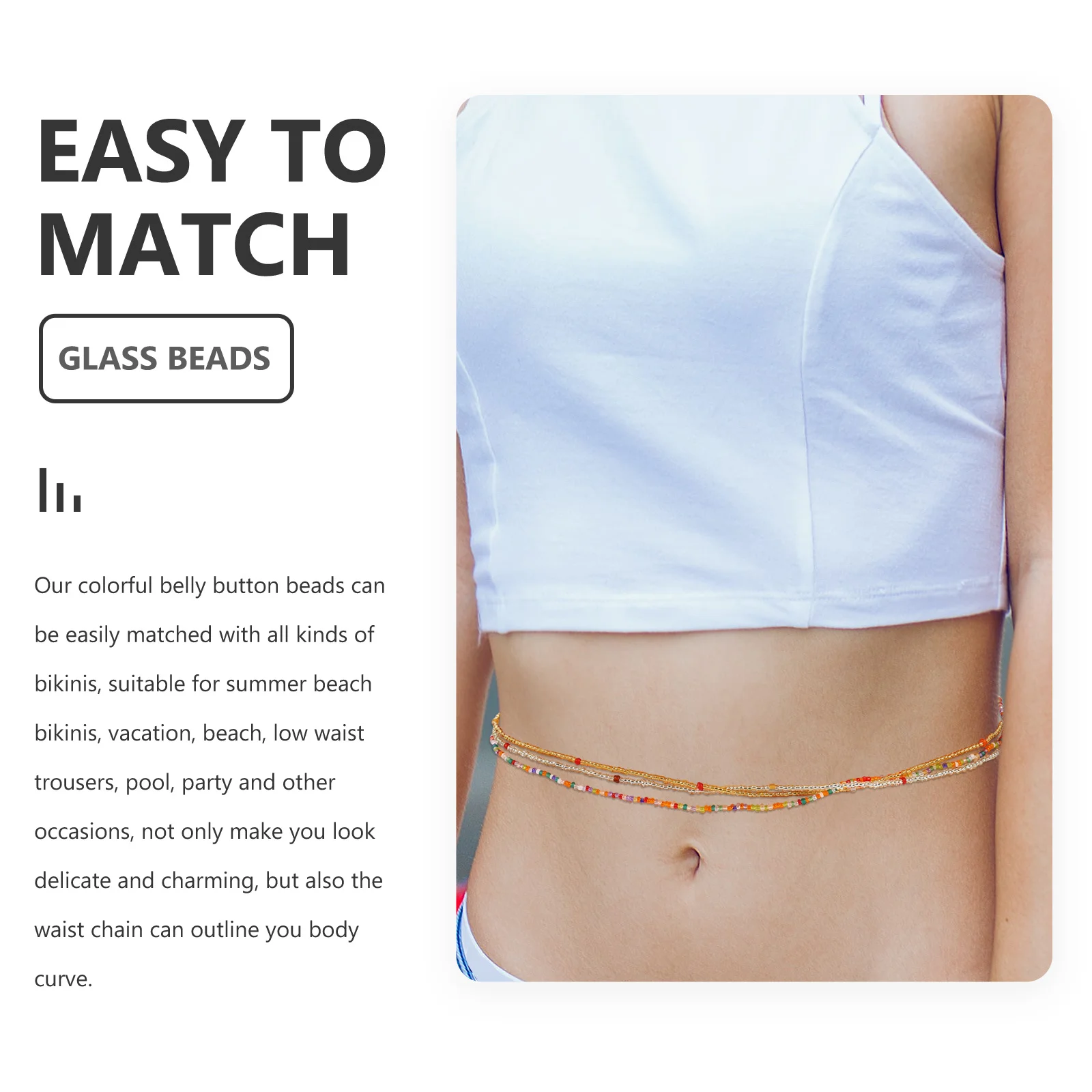 

6pcs Waist Decor Beaded Belly Chain Stylish Clothing Accessory For Beach Party Prom Women Waist Beads Lightweight Fashion