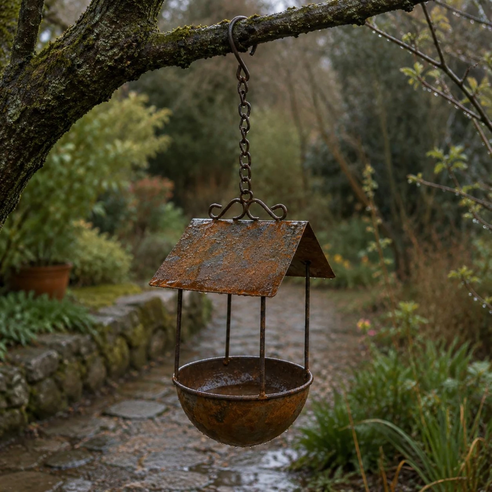 

Rusted Iron Bird Feeder Weathered Finish Metal Bird Feeder Garden Decor Rustic Look Heavy Duty for Yard