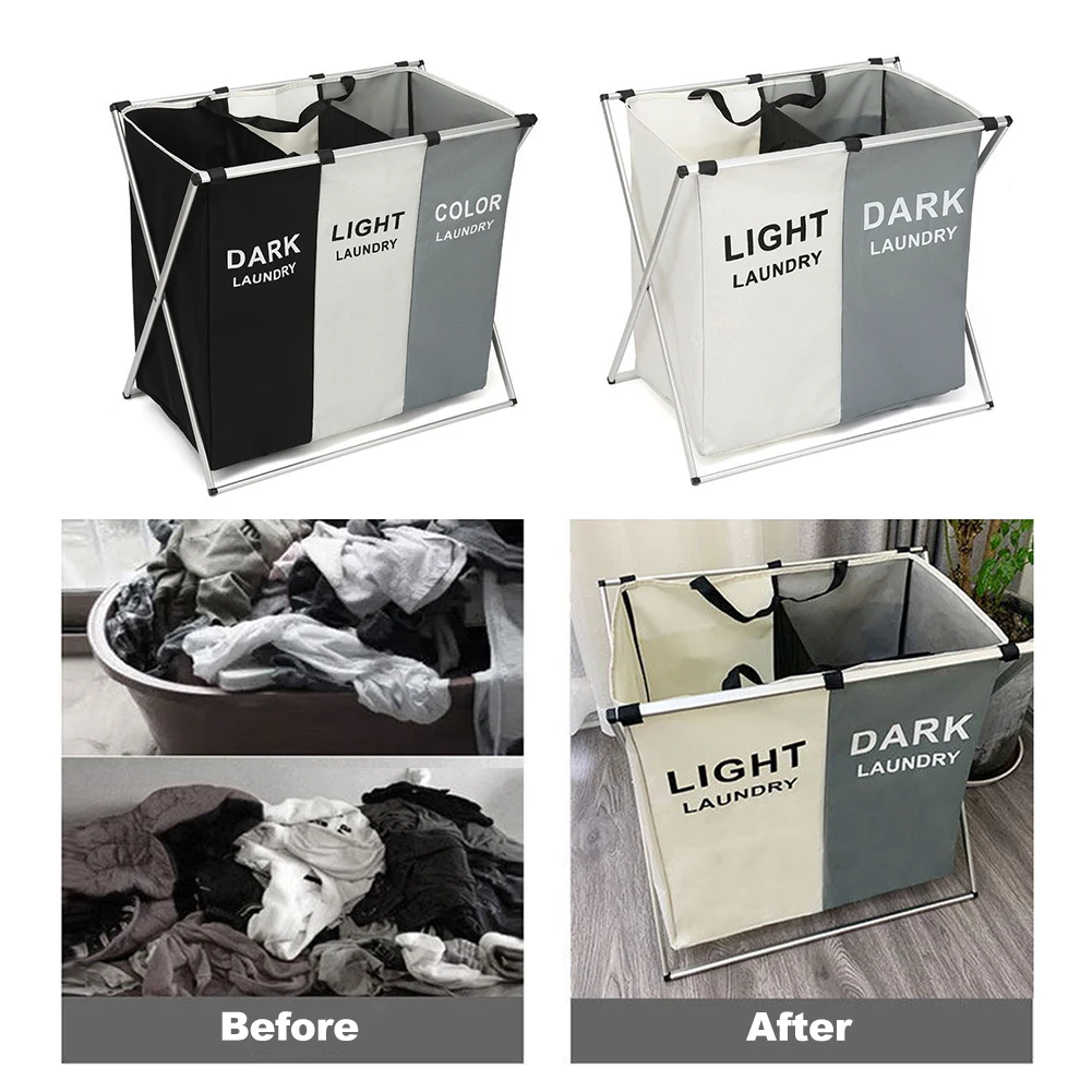 

1/2/3 Dirty Clothes Storage Basket, Three Grid Organizer Basket, Collapsible Large Laundry Hamper ,Waterproof Home Laundry Baske