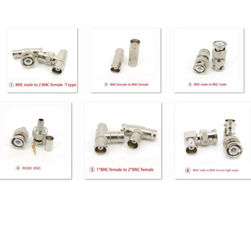 10x 2 way video BNC male female to angel BNC male female plug jack T type splitter RG59 Q9 Coaxial Cable connector Converter p1