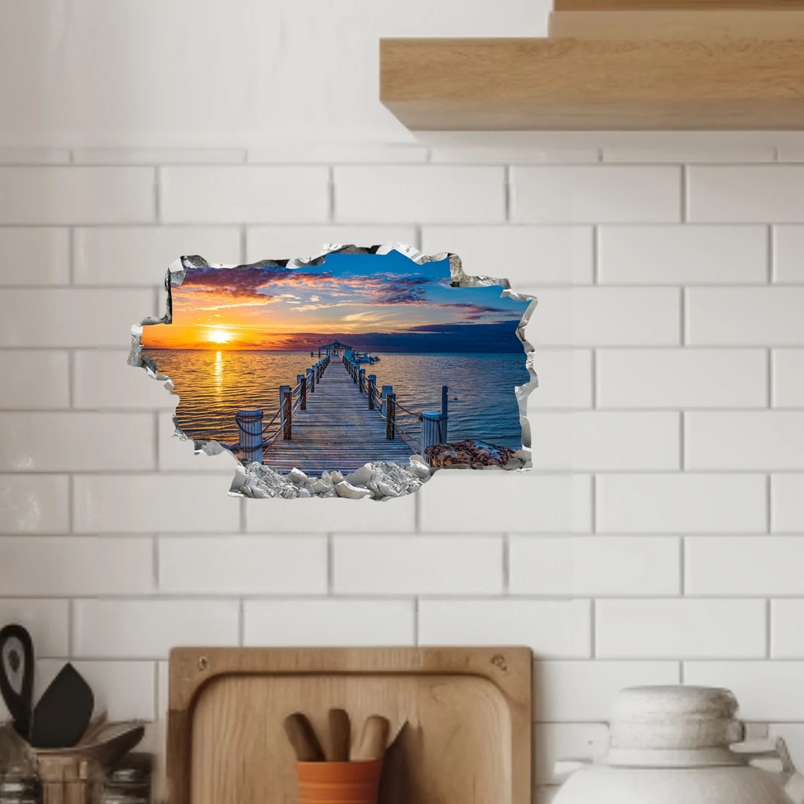 Simulated Lakeside Sunset Sunrise Wall Decal Morning Glow Self‑Adhesive Creative Home Wall Decor