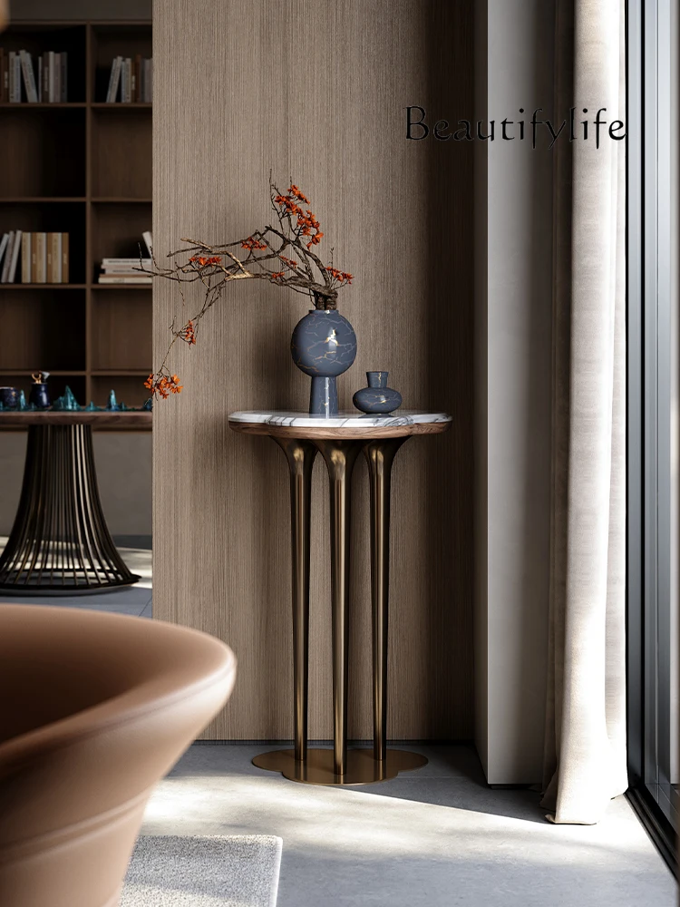 Modern simple light luxury luxury stone flower stand New villa high-end living room stainless steel floor flower stand