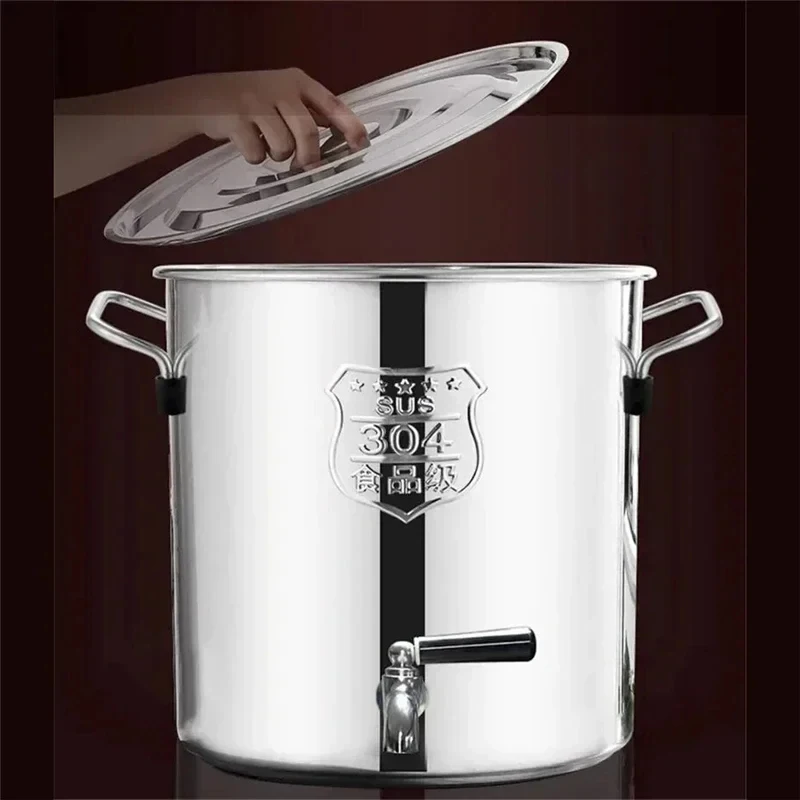 304 Stainless Steel Faucet Dispenser Large Big Capacity Water Storage Barrel Bucket With Lid Soup Pot Cookware