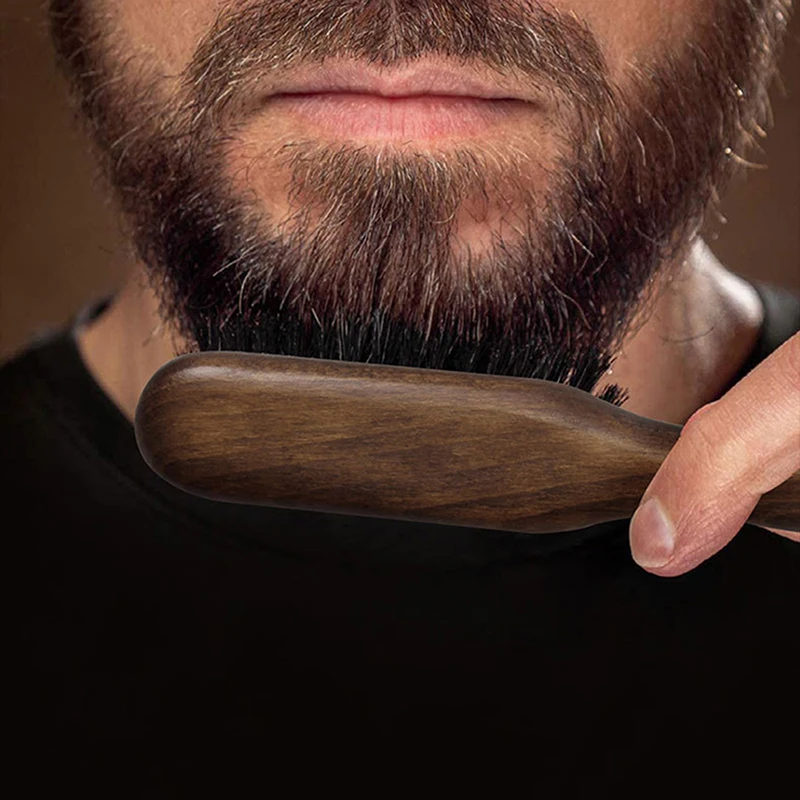 Retro Men Beard แปรงไม้ Handle Boar Bristle ไม้แปรงโกนหนวดเคราผมจัดแต่งทรงผมเครื่องมือ Salon Beauty ตัดผม