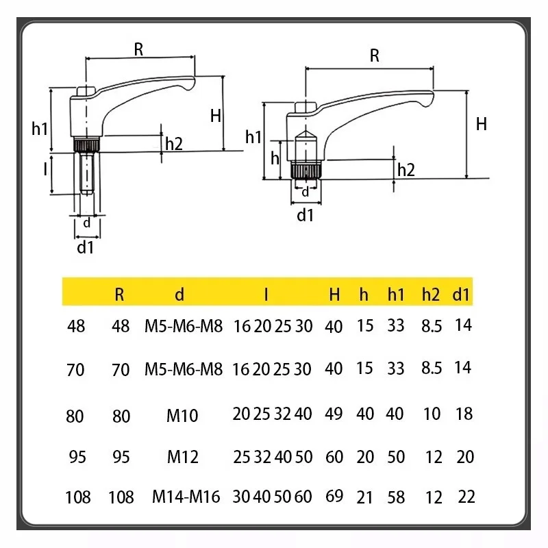 M4-12 Nylon Adjustable Position Tightening Handle Screw Resin Flange Arc-Shaped Plastic 7-Shaped Fixed Handle Female/Male Thread