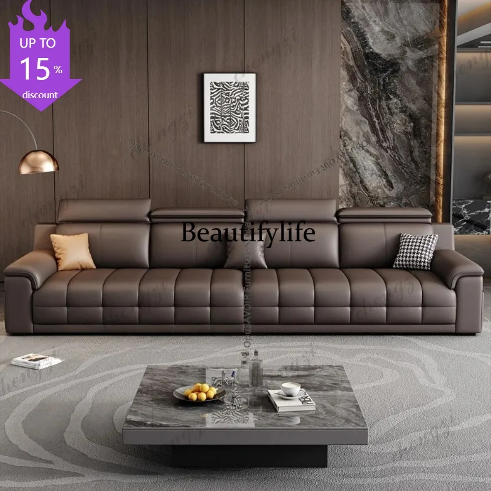 

A182 Italian Minimalist Lawrence Top Grain Leather Sofa - 3-Seater Straight Living Room Sofa Latex Support Compact Furniture