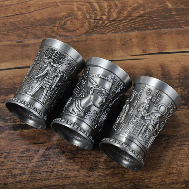 Egypt Myth Retro Metal Cup Bronze 3D Relief Liquor Spirits Small Goblet Household Small Size Personality Cocktail Cup