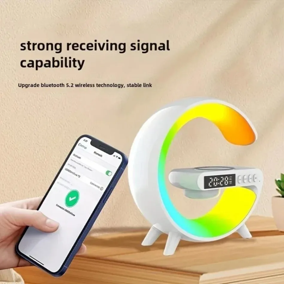 Universally 15W Wireless Charger Multi Functional Wireless Speaker with RGB Night Light Alarm Clock For iPhone  Samsung Xiaomi