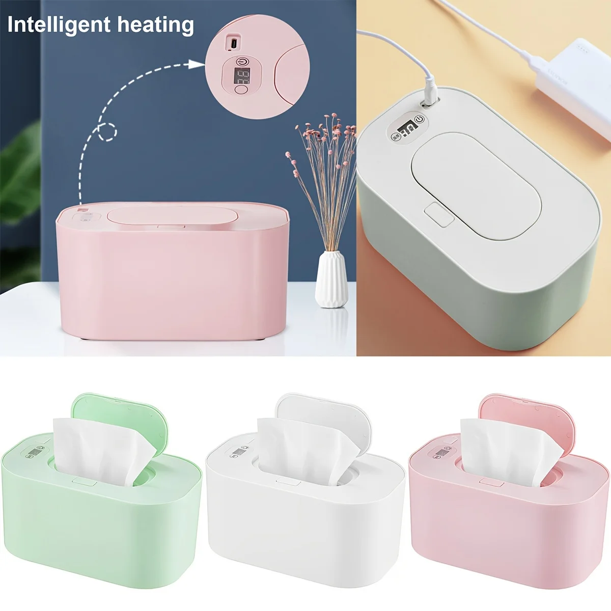 

Подогреватель детских салфеток с цифровым дисплеем, большая емкость, подогреватель детских влажных салфеток, питание от USB, регулируемая температура, нагрев