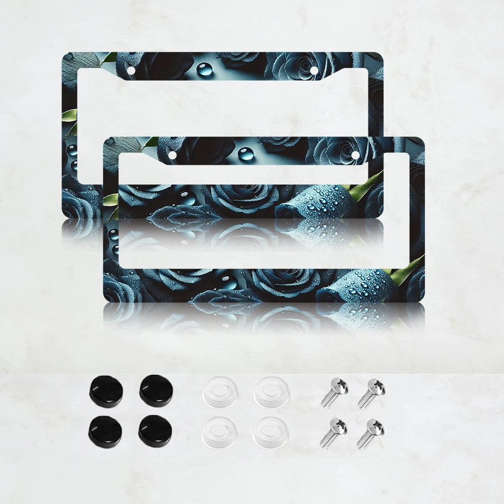 

2 шт. металлические рамки для номерных знаков 6x12 дюймов, рамка для номерного знака с узором «синяя роза», автомобильная наклейка, интересные автомобильные аксессуары