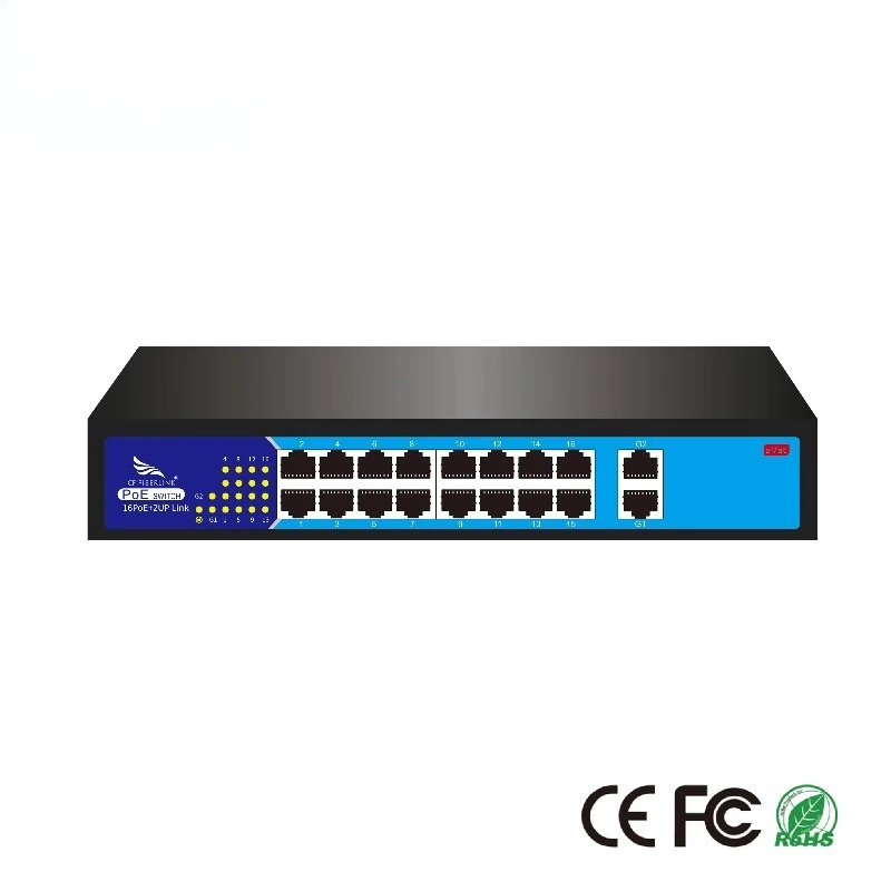 16+2 100/1000M PoE Network Switch IEEE802.3af/at Standard 52V/5A 260W Single Port Maximum Power 30W
