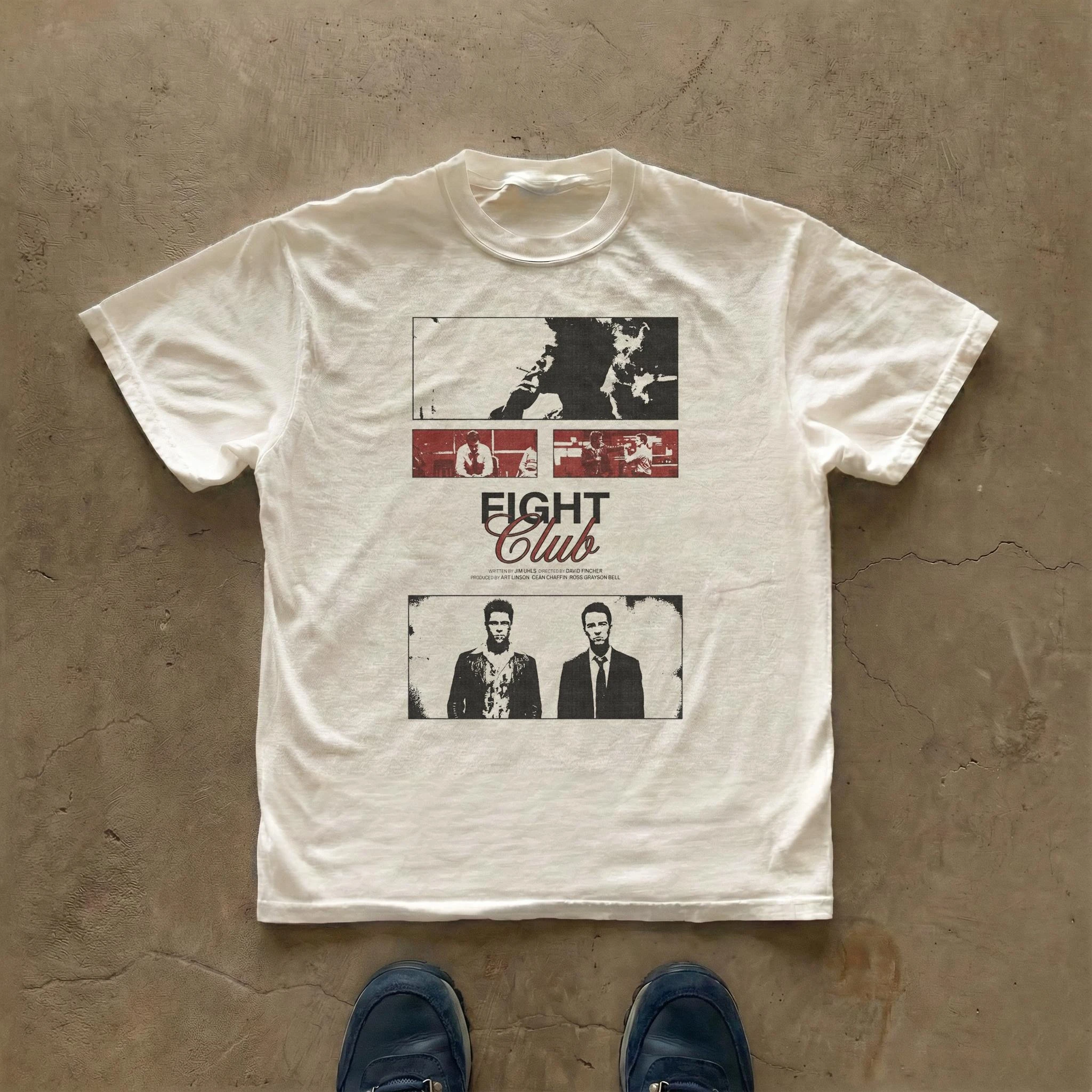 Summer Men's Pure Cotton Vintage Fight Club Movie T-shirt Casual Stylish Loose and Breathable Suitable for Everyday Wear