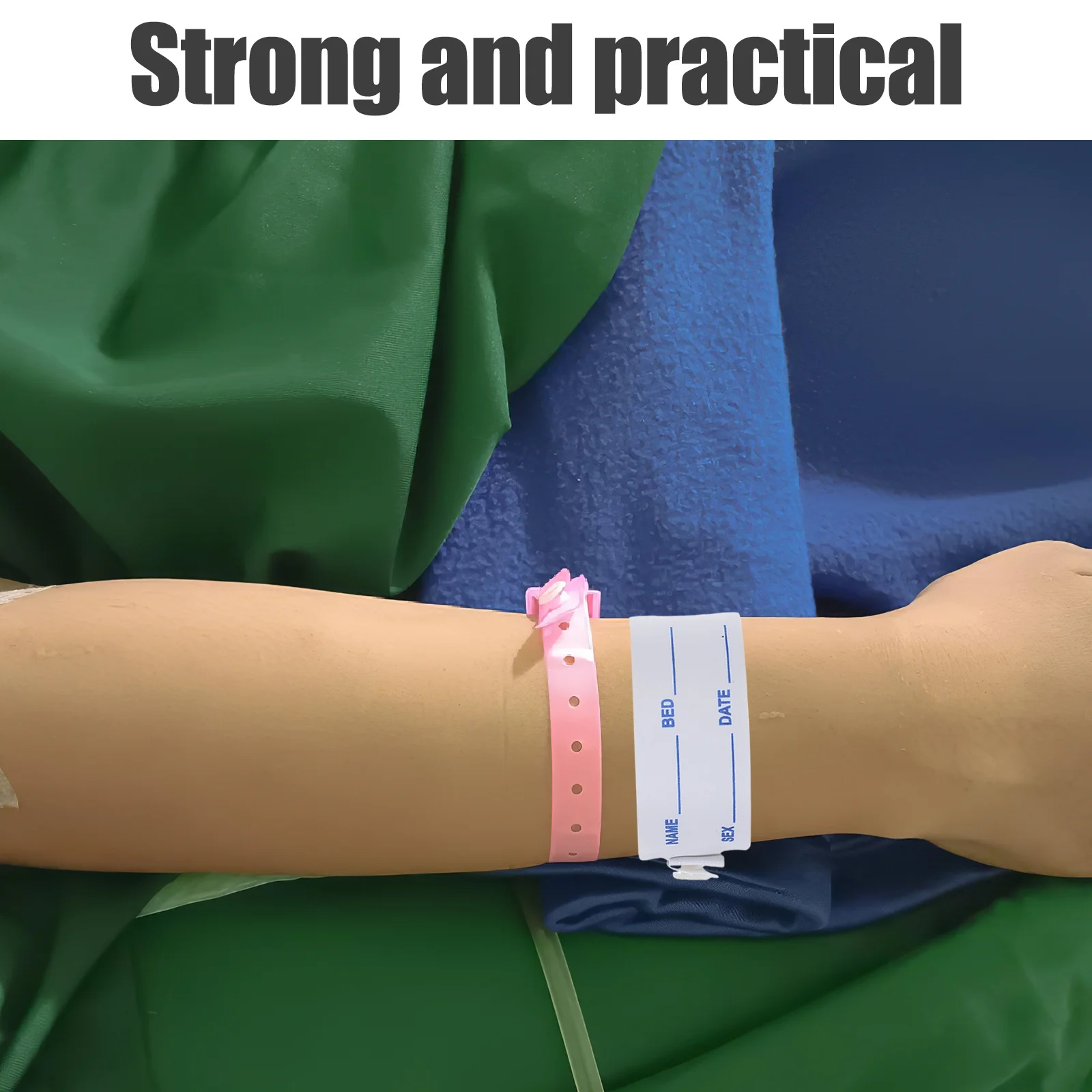 100 Uds pulseras de identificación de pacientes hospitalares pulseras de identificación médica bandas cómodas ajustables impermeables para adultos