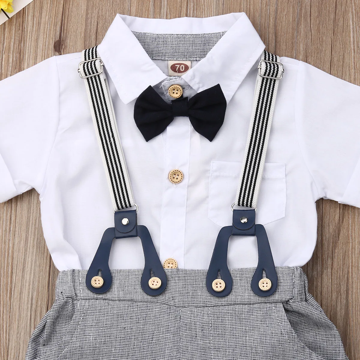 Toddler Boys Formal Wear Set Baby Gentleman Tuxedo Outfit with Short Sleeve Romper and Shorts Infant Clothing Set