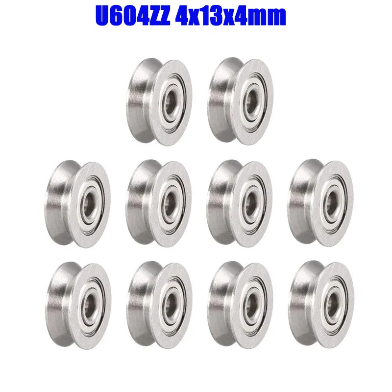 10/20pcs U604ZZ 4x13x4mm U Groove Bearings Pulley Deep U Groove Guide Pulley Rail Ball Bearings 604UU Wheel Pulley bearings 3D
