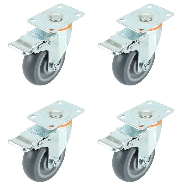 LUDA Casters, 4 Medium And Light Duty Wheels With Brakes, Noiseless TPR Casters With Locking, For Furniture/Workbench