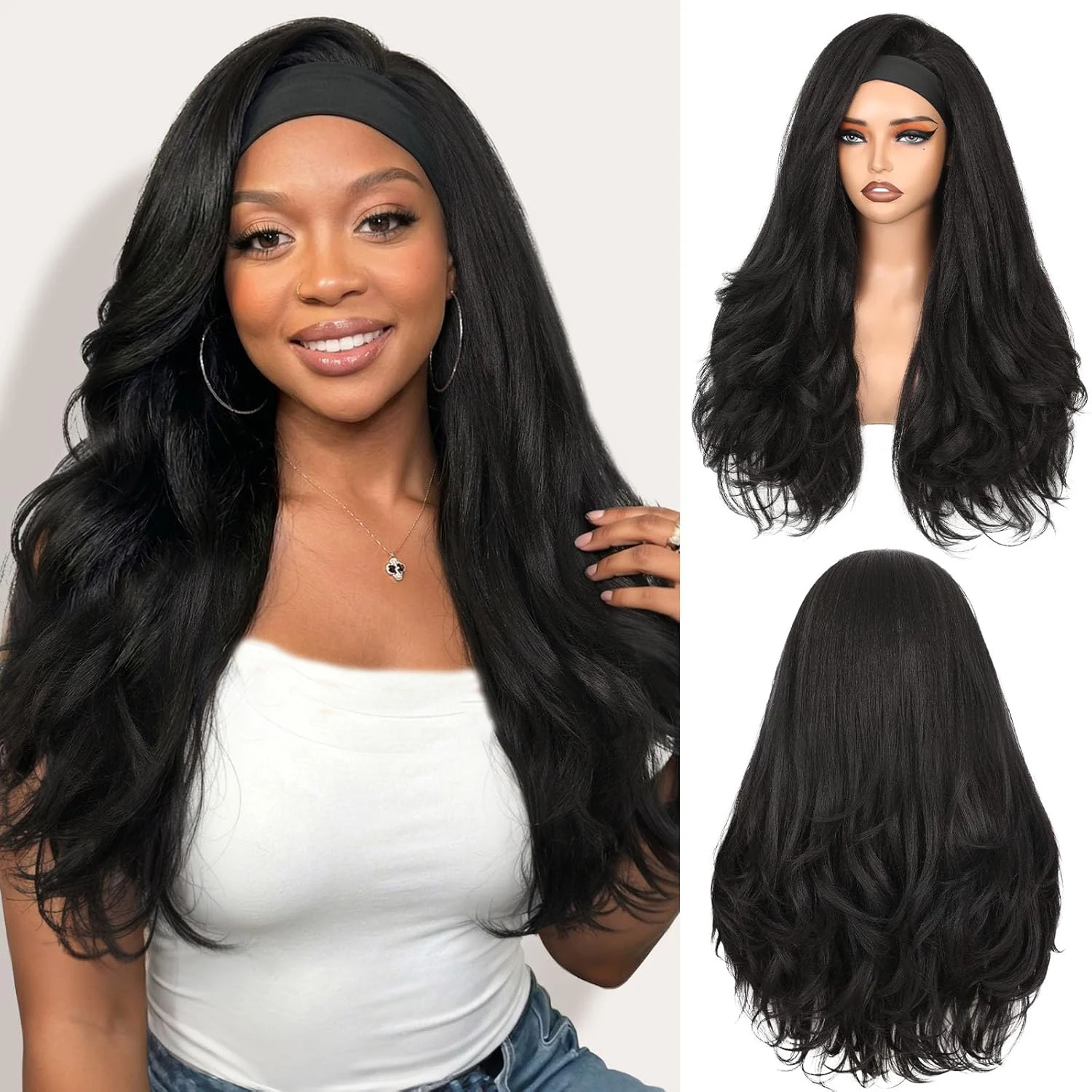 Yaki Curly Headband Wig Synthetic Layered Kinky Straight Half Wig Wear and Go Glueless Headband Wigs For Black Women