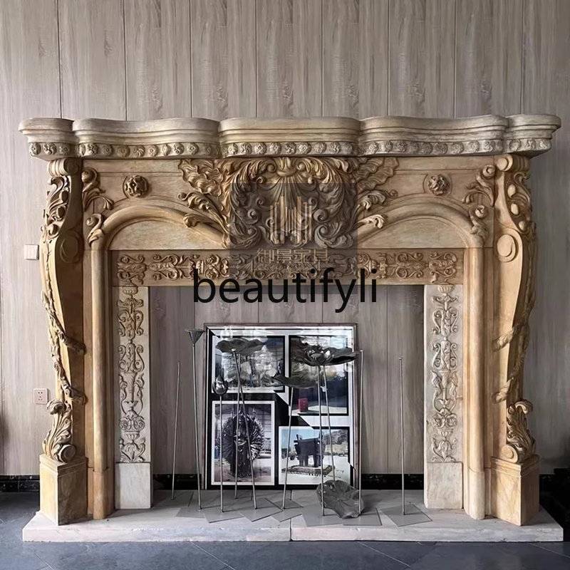 French Furnace Cabinet Carved Fireplace Decorative Cabinet American Living Room Background Wall Home Shelf
