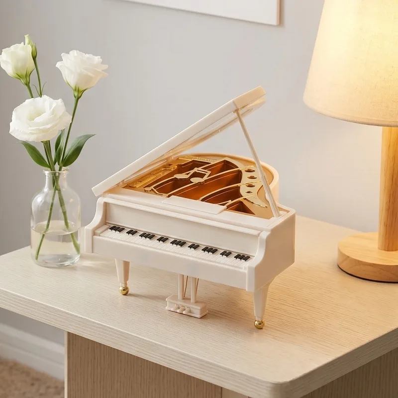The Triangular Piano-shaped Music Box Is Elegantly Designed and Suitable As A Desktop Ornament Perfect for Gifting or Decoration