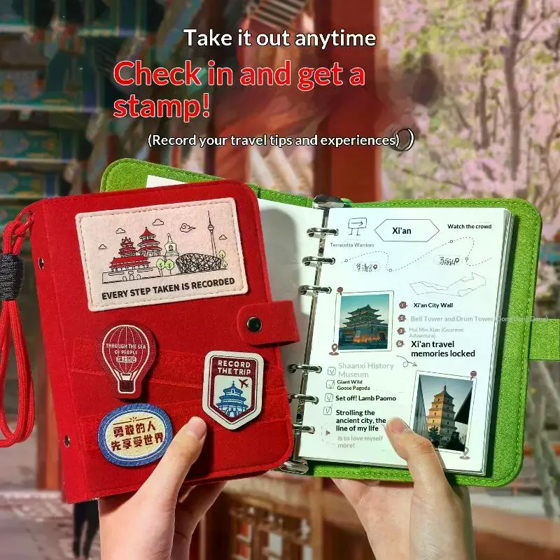 Creative Felt Travel Stamp Book, Scenic Spot Check-In Souvenir Notebook with Blank Pages