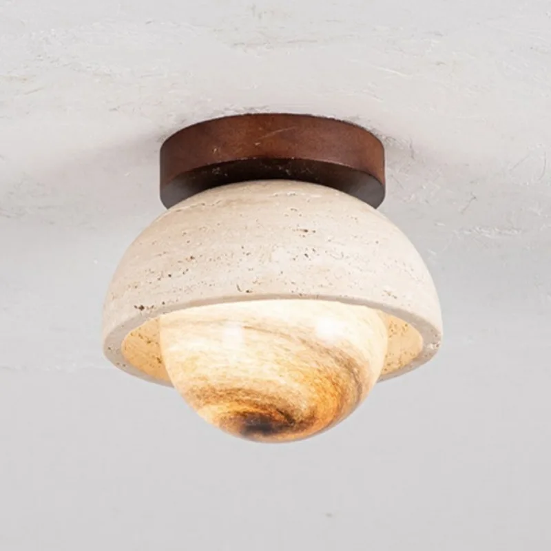 

Yellow Cave Stone Dual-Head Entryway Passage Light, Mid-Century Wabi-Sabi Style, Retro Cream Style, Entrance Corridor Balcony
