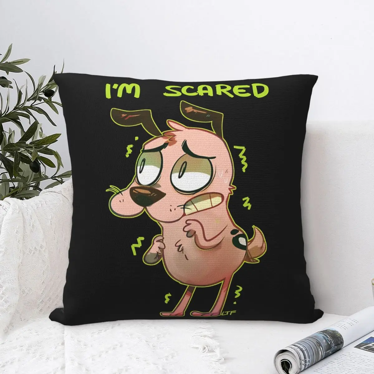 C-Courages Cowardly Dog Cute Pillowcase Printing Polyester Cushion Cover Decorations Pillow Case Cover Bedroom Square 40*40cm