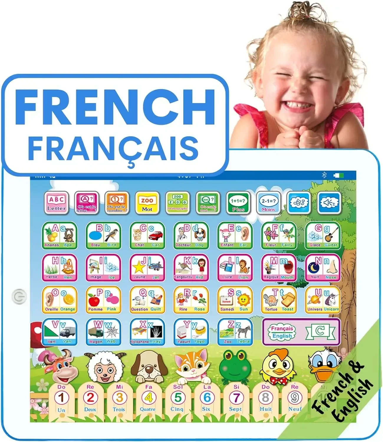 French English Bilingual Learning Tablet Toy Learn Alphabet ABC Interactive Educational Toys Gift for Baby Toddlers Childrens