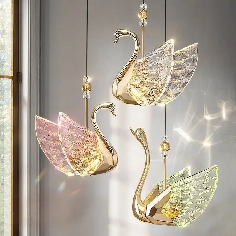 2024 New swan small chandelier bedside bedroom designer creative network red simple modern light luxury porch lamp free shipping