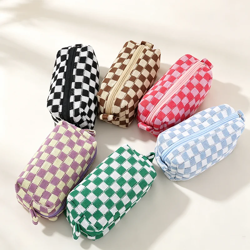 Large Capacity Multi-color Checkered Makeup Bag,portable Travel Makeup Storage Bag,cute Pencil Case, Women's Travel Grooming Bag