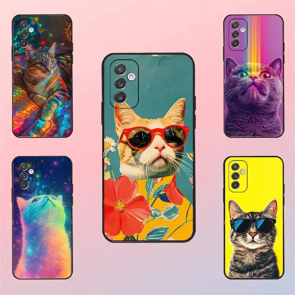 

Candy Color Cute Cat Phone Case For Samsung S 25,24,23,22,30,21,10,9,Ultra,Plus,Lite,FE,4,5 G Black Soft Case