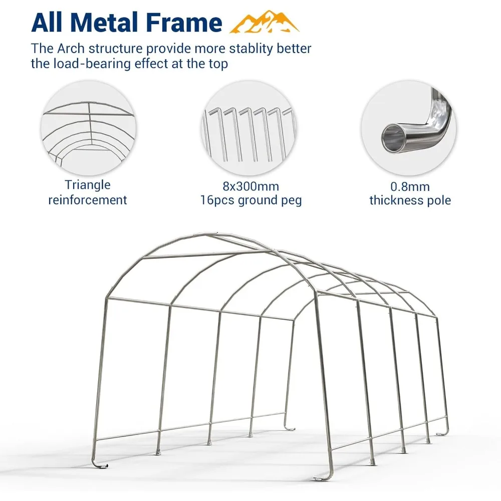 10' x 20' Heavy Duty Carport, Round Style Portable Garage, Thick Shelter Storage Canopy Tent with All-Steel Metal Frame