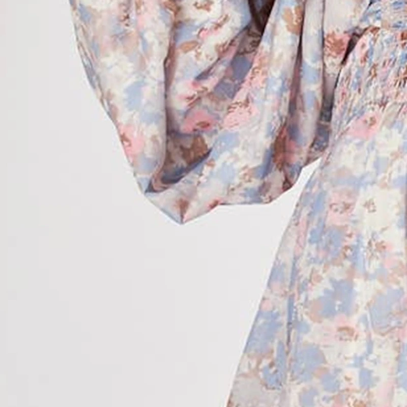 Mini abito da donna elegante autunno al ginocchio manica lunga scollo a V profondo stampa floreale abito da festa abiti traspiranti