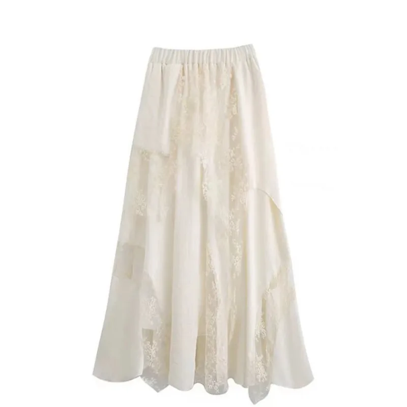 

2025 New Japanese Korean Lace Mesh Long Large Swing Skirt Streetwear Women's Autumn Winter High Waist A-Line Midi Fairy Skirts