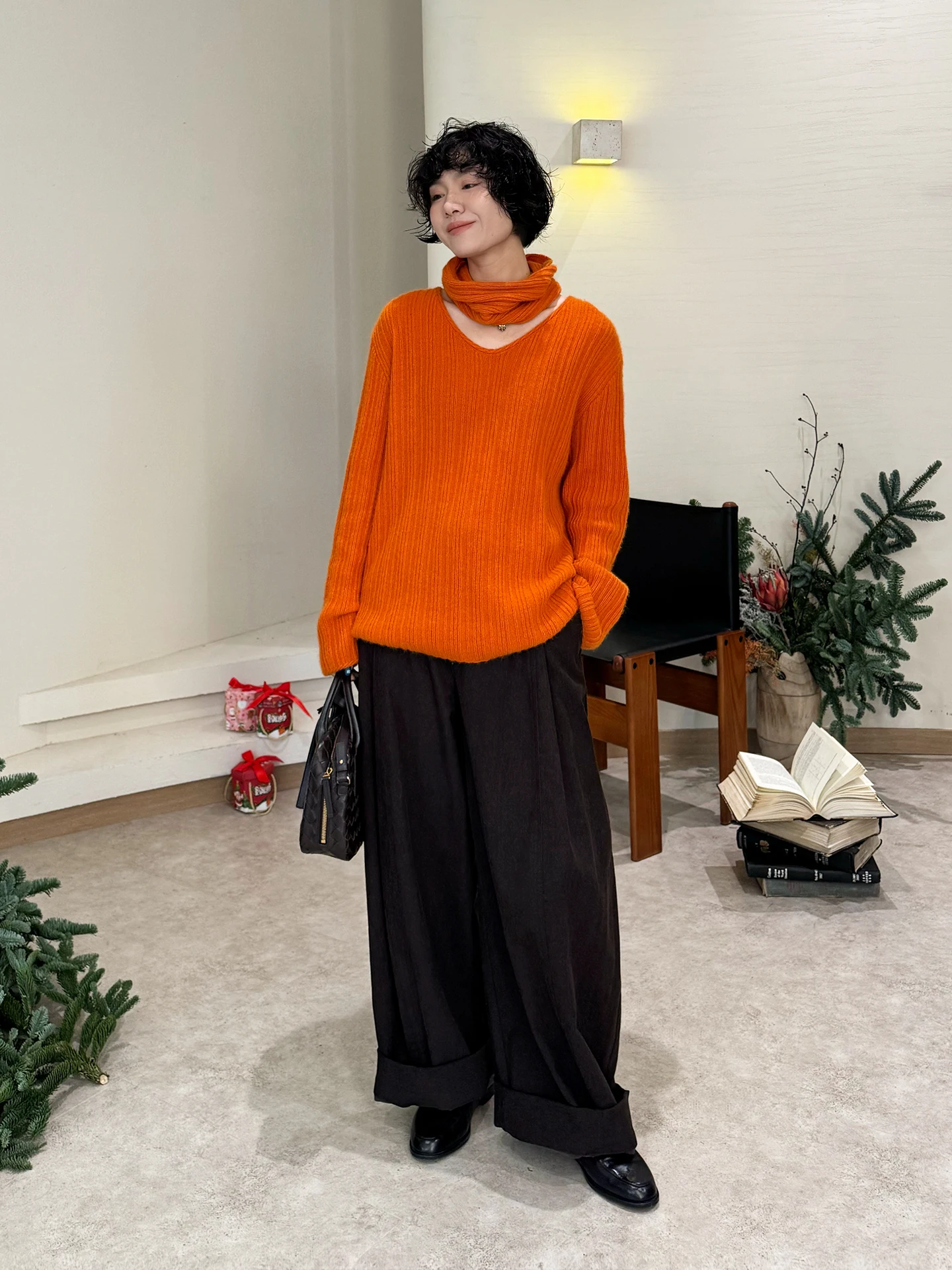 

Вязаный шерстяной свитер Buue Faion для женщин, свободный крой, зимний, в корейском стиле, с длинными рукавами, повседневный, комфортный, из нейлоновой смеси