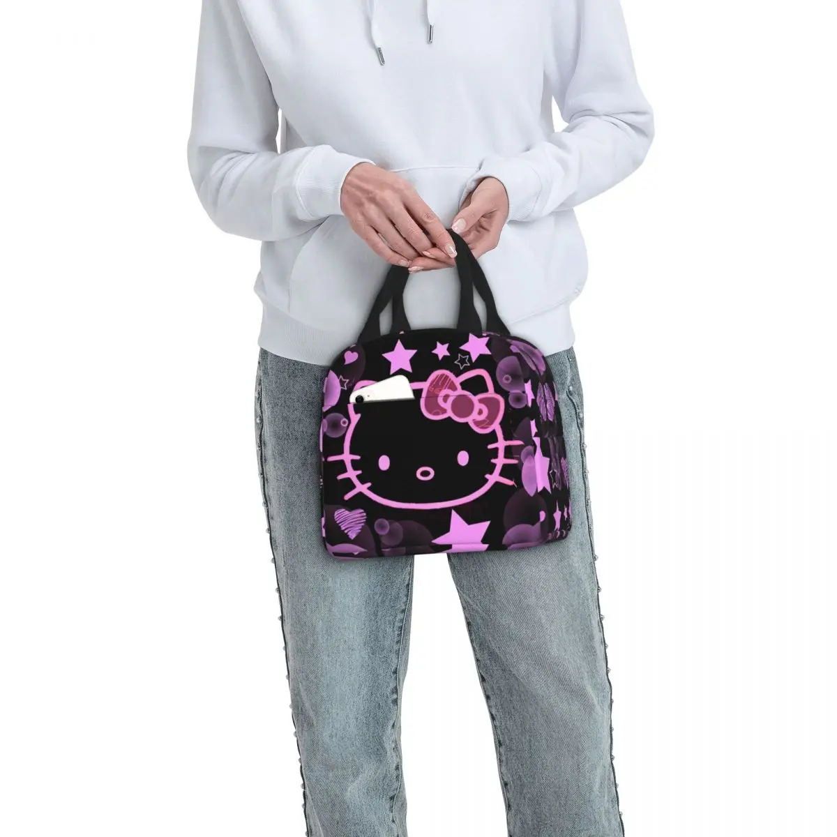 Hello Kitty Punk Style Insulated Lunch Bag Thermal Bag Reusable High Capacity Tote Lunch Box Bento Pouch College Travel