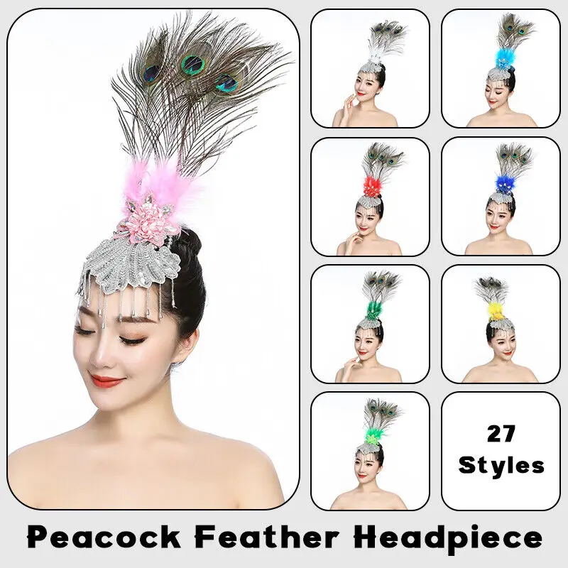 1pcs Peacock Dance Classical Hairwear Show Stage Performance Costume Accessories Feather Hair Tiara Headpiece Hair Accessories